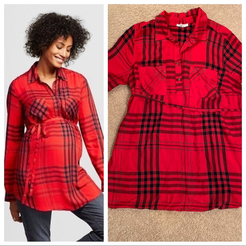 Liz Lange | Red Plaid Maternity Button Tunic